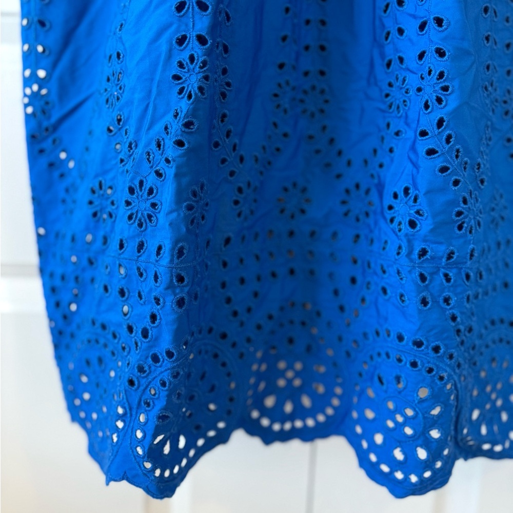 J. Crew V-neck Smocked Waist Dress in Cotton Poplin Blue Eyelet Size 16 - Picture 7 of 9